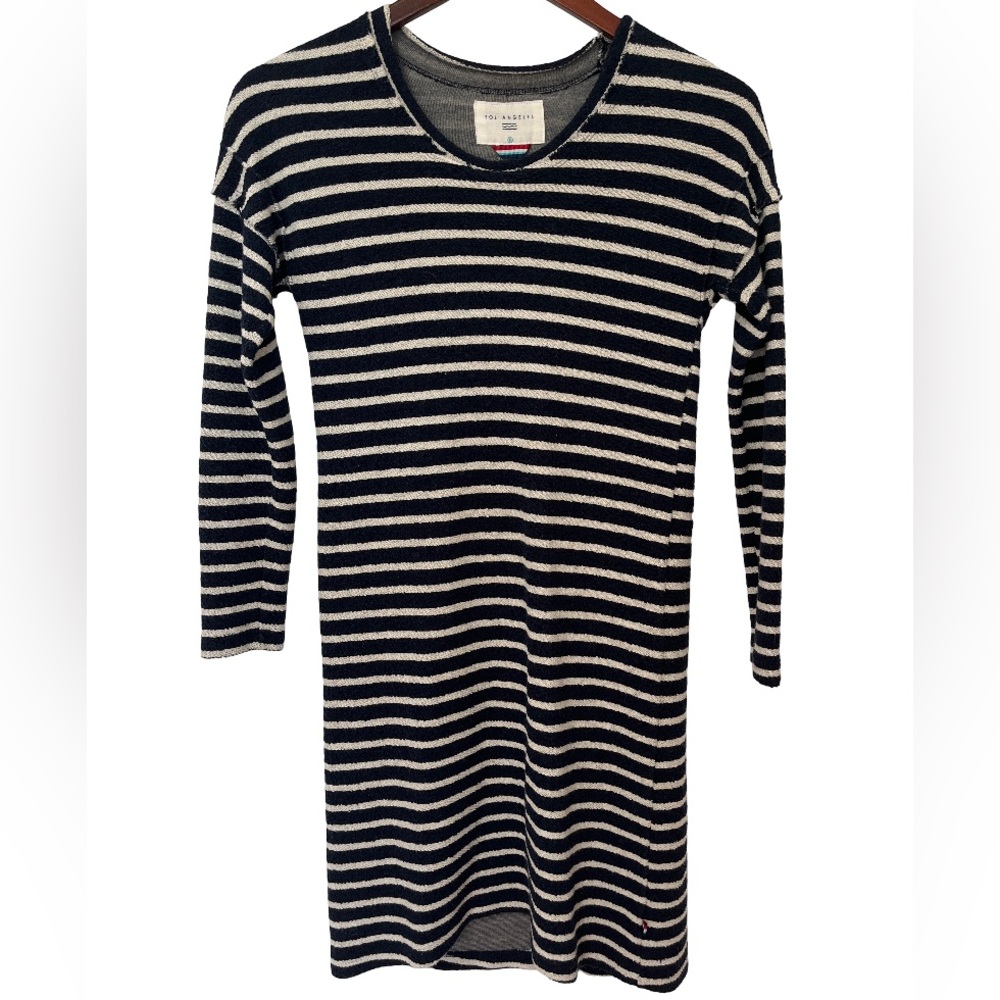 Sol Angeles Women’s XS Navy White Striped Long Sleeve Midi Dress Casual Knit